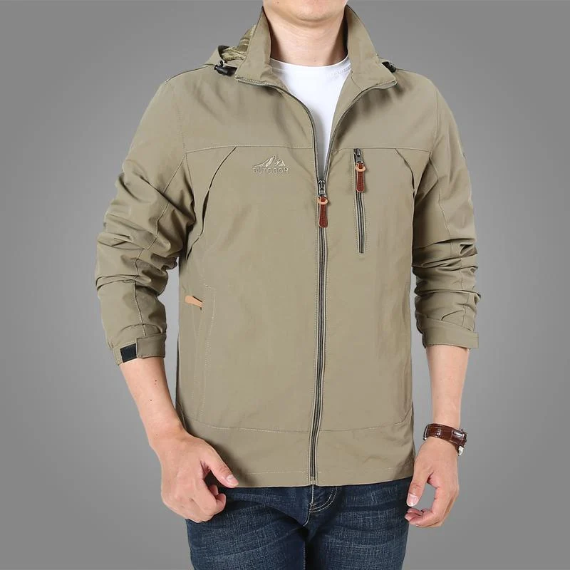 Herren Leichte Softshell-Outdoorjacke mit Kapuze, wind- und wasserabweisender Shell und Multifunktions‑Taschen Drune