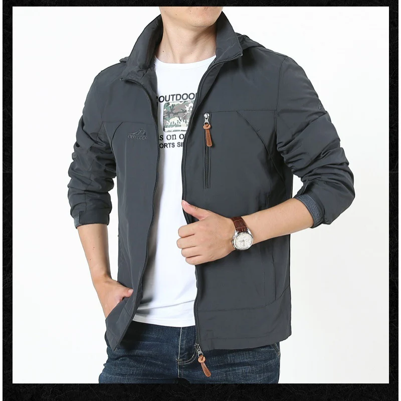 Herren Leichte Softshell-Outdoorjacke mit Kapuze, wind- und wasserabweisender Shell und Multifunktions‑Taschen Drune