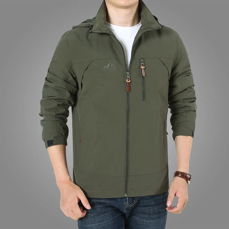 Herren Leichte Softshell-Outdoorjacke mit Kapuze, wind- und wasserabweisender Shell und Multifunktions‑Taschen Drune