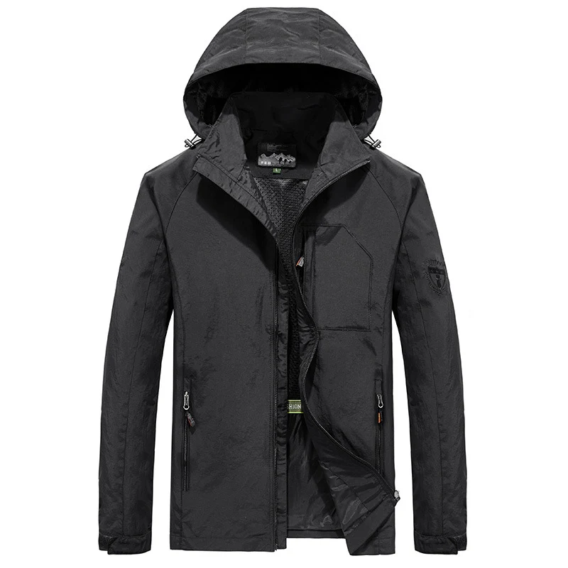 Herren Leichte Softshell-Outdoorjacke mit Kapuze, atmungsaktivem Meshfutter und Reißverschlussbrusttasche Drune