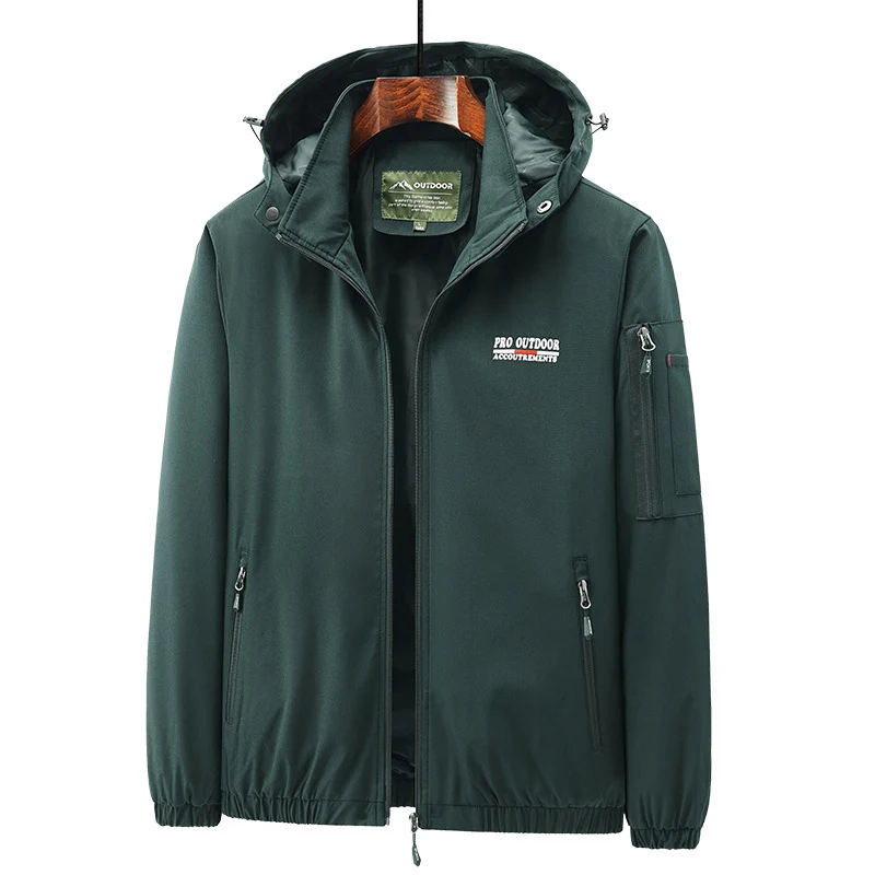 Herren Leichte Softshell-Outdoorjacke mit Kapuze, Ärmeltasche und Reißverschlusstaschen Drune