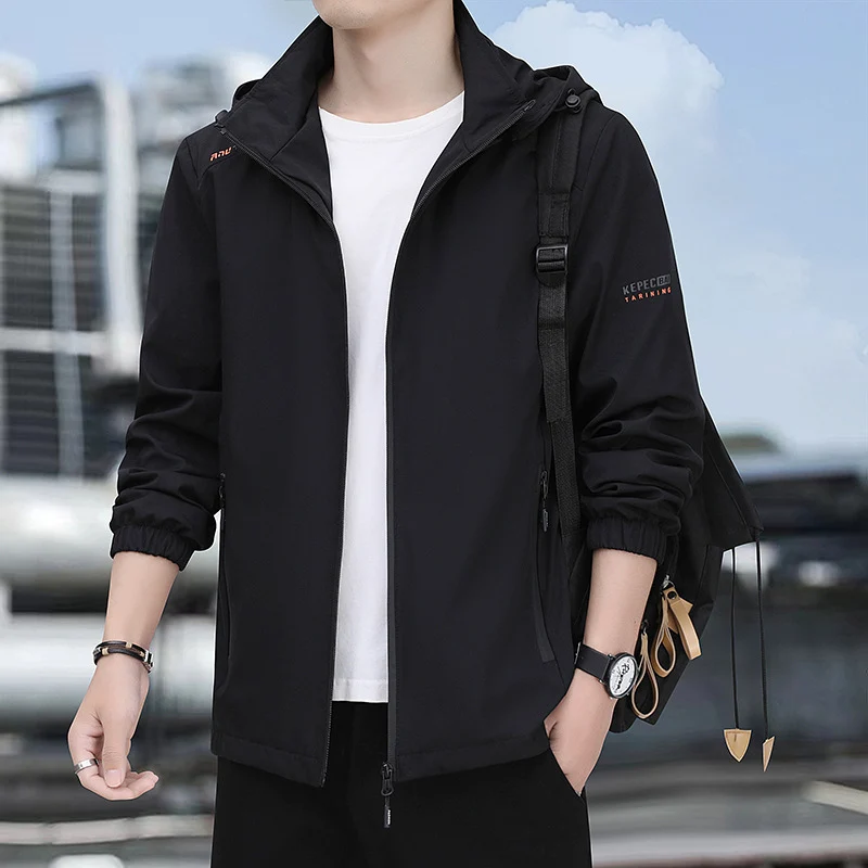 Herren leichte Softshell-Kapuzenjacke mit winddichter Membran, Reißverschluss‑Taschen und elastischen Bündchen Drune
