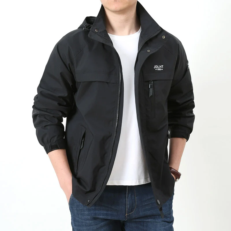 Herren Leichte Softshell-Hoodiejacke mit Kapuze, wasserabweisender Shell und Multifunktions-Taschen Drune