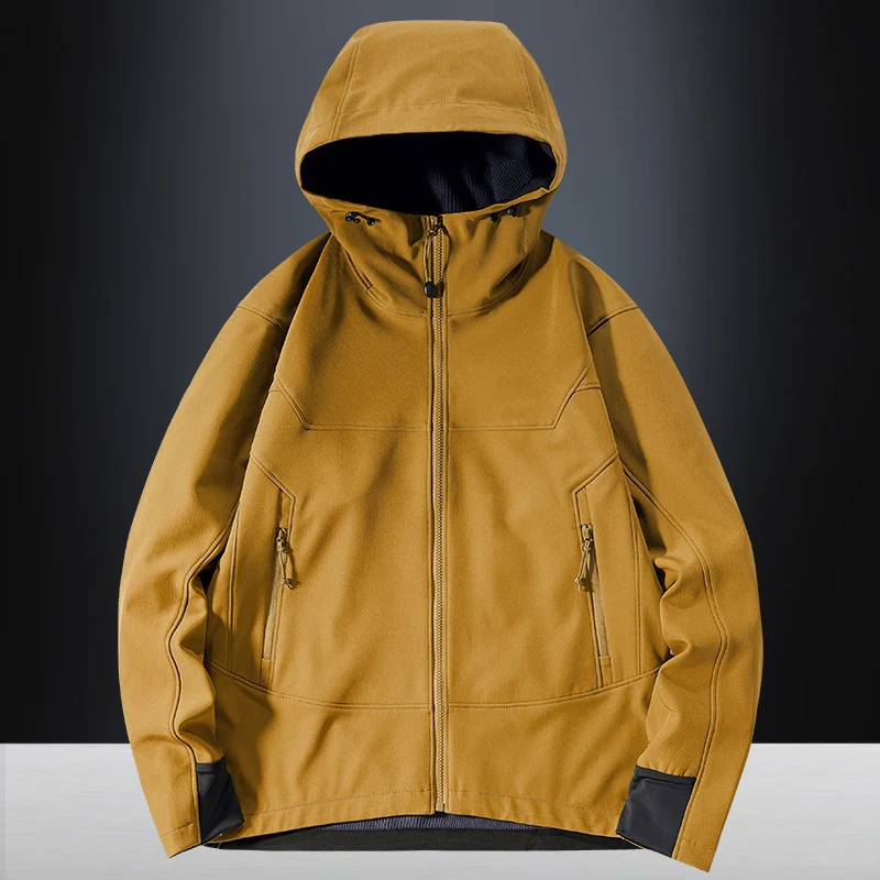 Herren leichte Softshell-Funktionsjacke mit Kapuze, winddichter Membran und ergonomischem Schnitt Drune