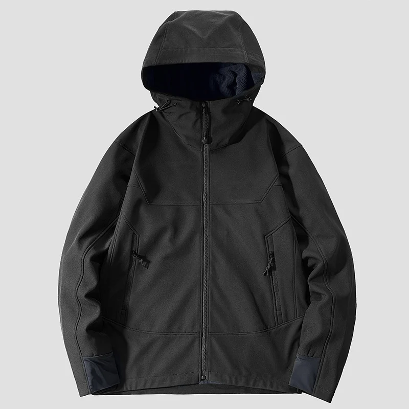 Herren leichte Softshell-Funktionsjacke mit Kapuze, winddichter Membran und ergonomischem Schnitt Drune