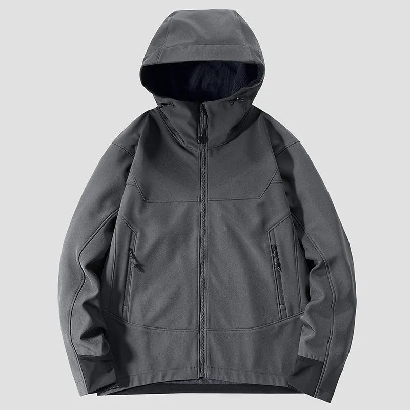 Herren leichte Softshell-Funktionsjacke mit Kapuze, winddichter Membran und ergonomischem Schnitt Drune
