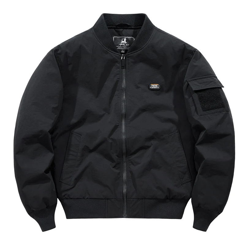 Herren Leichte Pilot‑Bomberjacke im Utility‑Stil mit Ärmeltasche und Patch‑Detail Drune
