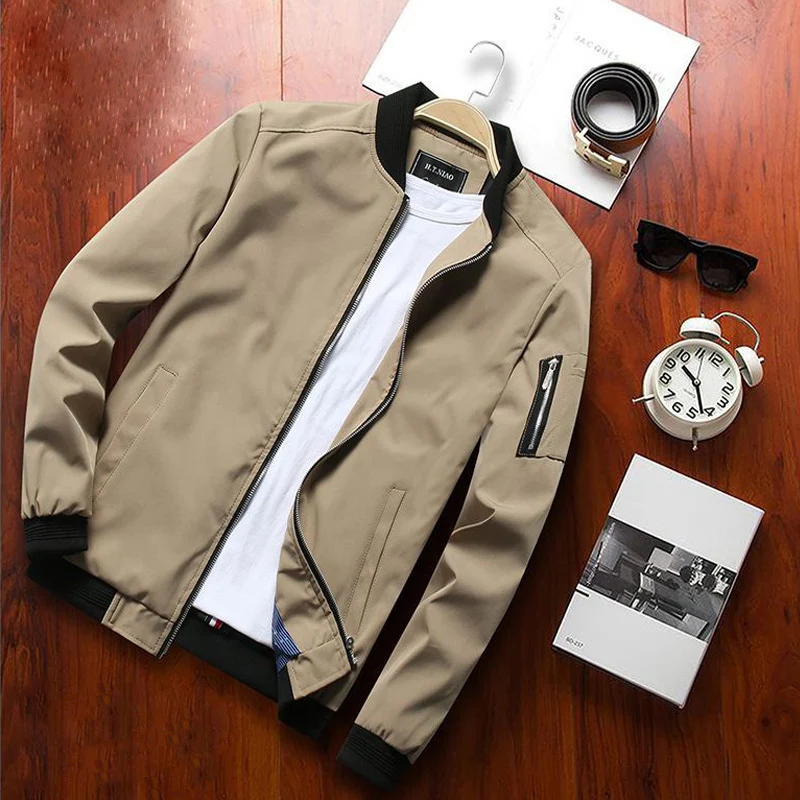 Herren leichte Nylon-Bomberjacke mit Ärmeltasche, gerippten Bündchen und minimalistischem Pilotencut Drune