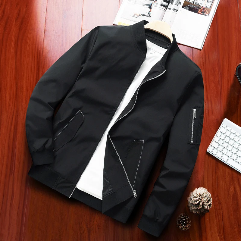 Herren leichte Nylon-Bomberjacke im Aviator‑Utility‑Stil mit Ärmeltasche und Rippbündchen Drune