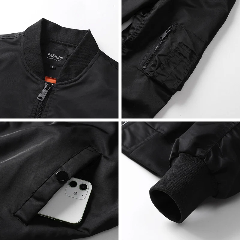 Herren leichte Nylon-Bomberjacke im Aviator-Utility-Stil mit Ärmeltasche Drune