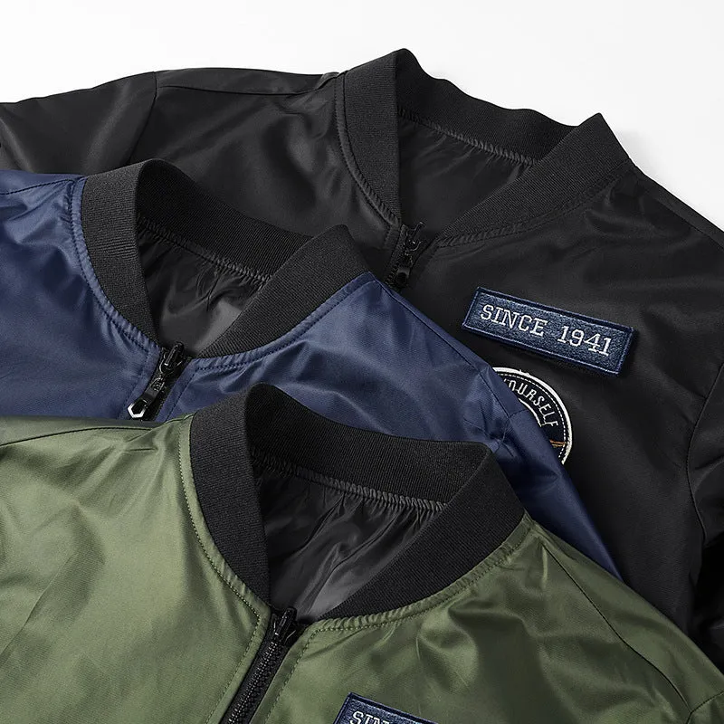 Herren Leichte Nylon-Bomberjacke im Aviator-Style mit Patchdetails und Ärmeltasche Drune
