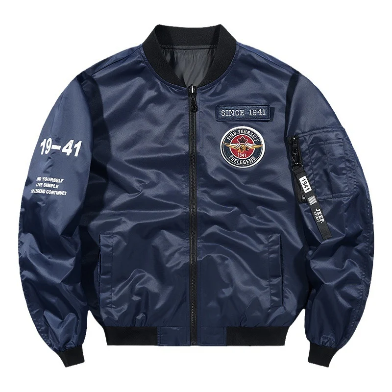 Herren Leichte Nylon-Bomberjacke im Aviator-Style mit Patchdetails und Ärmeltasche Drune