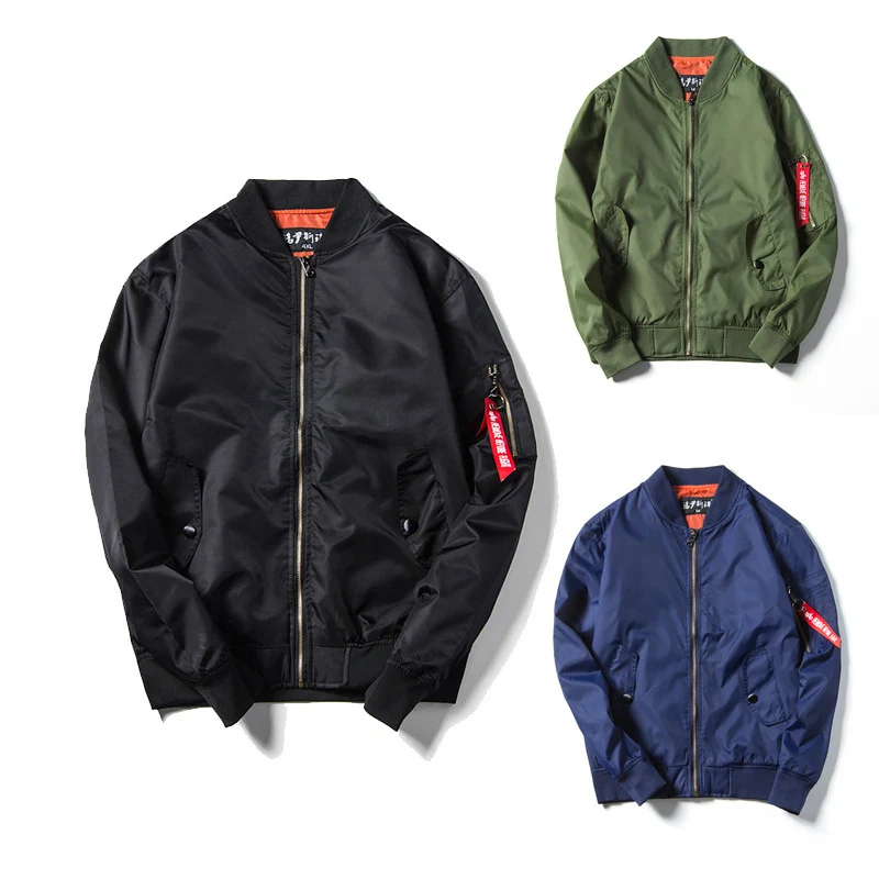 Herren leichte Nylon-Bomberjacke im Aviator‑Stil mit Ärmeltasche, Stehkragen und gerippten Bündchen Drune