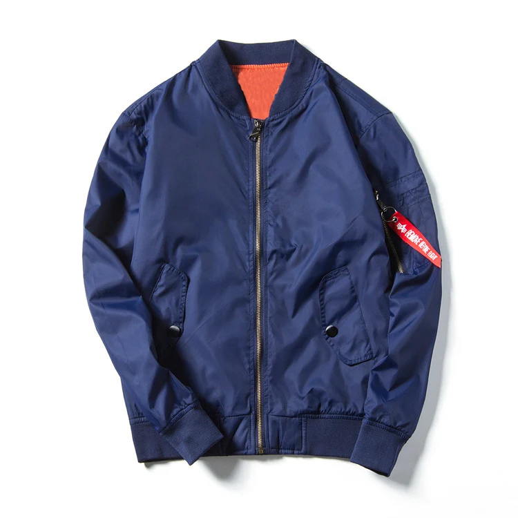 Herren leichte Nylon-Bomberjacke im Aviator‑Stil mit Ärmeltasche, Stehkragen und gerippten Bündchen Drune