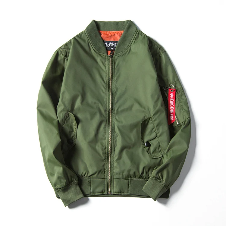 Herren leichte Nylon-Bomberjacke im Aviator‑Stil mit Ärmeltasche, Stehkragen und gerippten Bündchen Drune