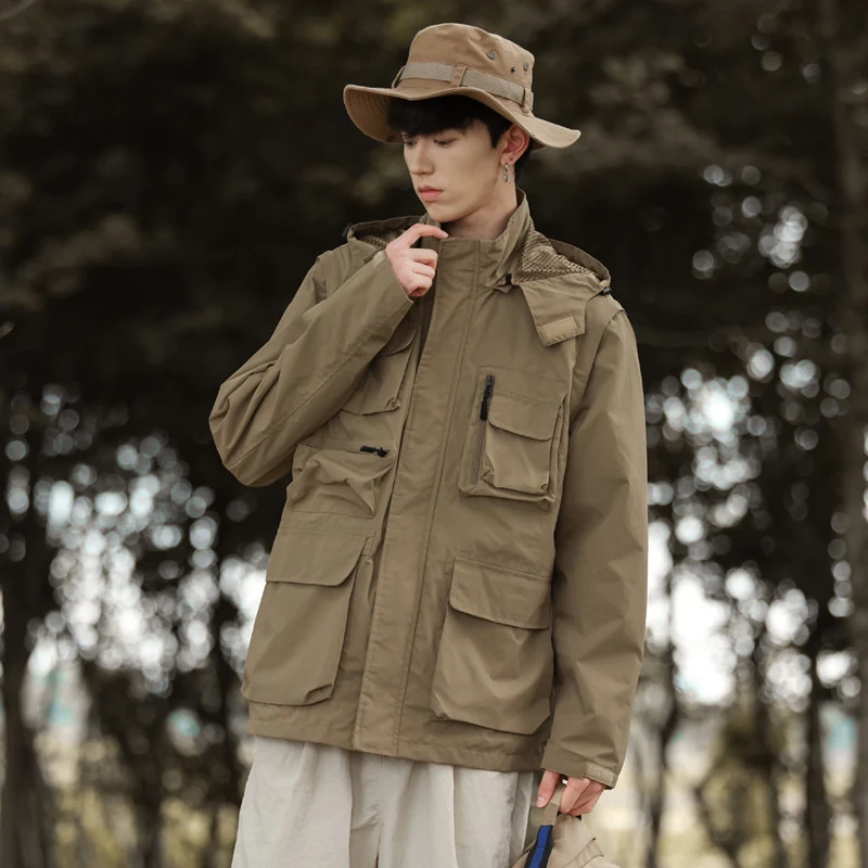 Herren leichte Multifunktions-Fieldjacke mit zahlreichen Utility‑Taschen und Belüftungsdetails Drune