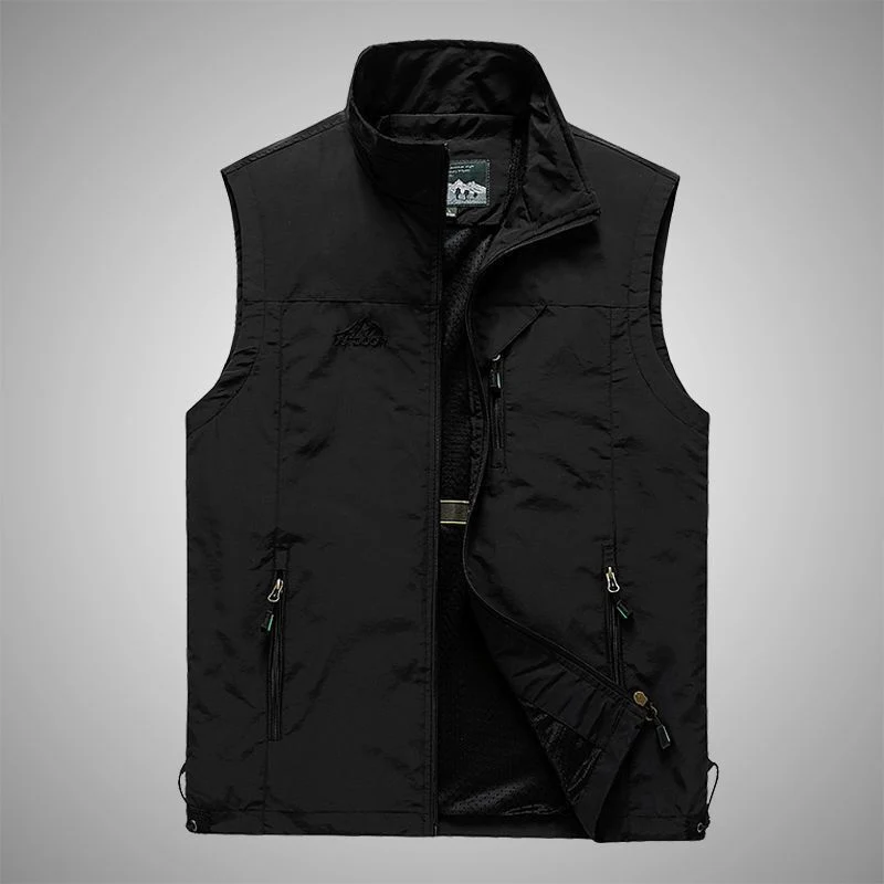 Herren Leichte Multifunktionale Outdoor-Weste mit Reißverschlusstaschen und Stehkragen Drune