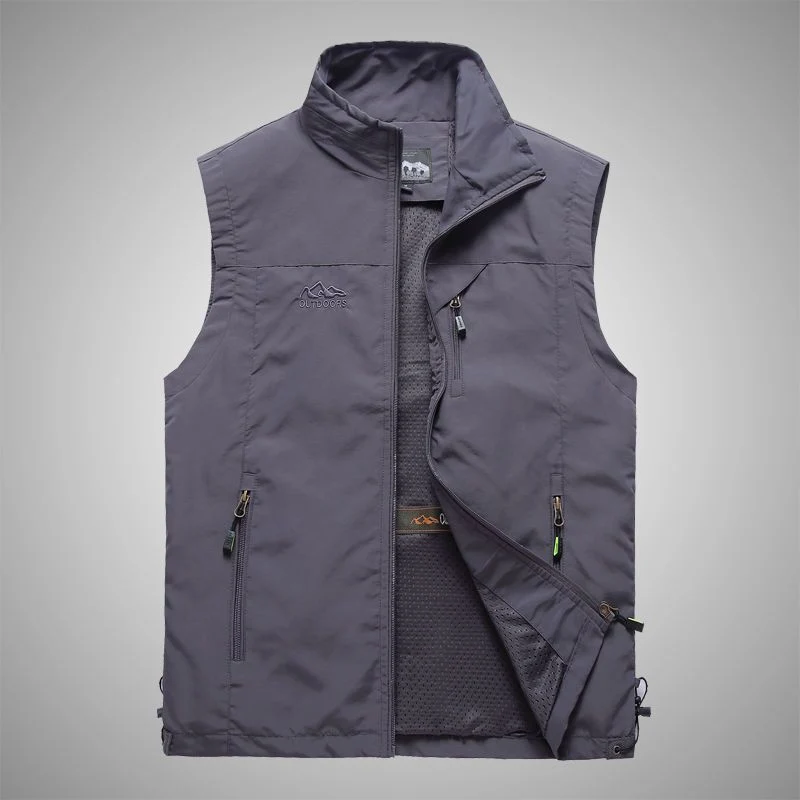 Herren Leichte Multifunktionale Outdoor-Weste mit Reißverschlusstaschen und Stehkragen Drune