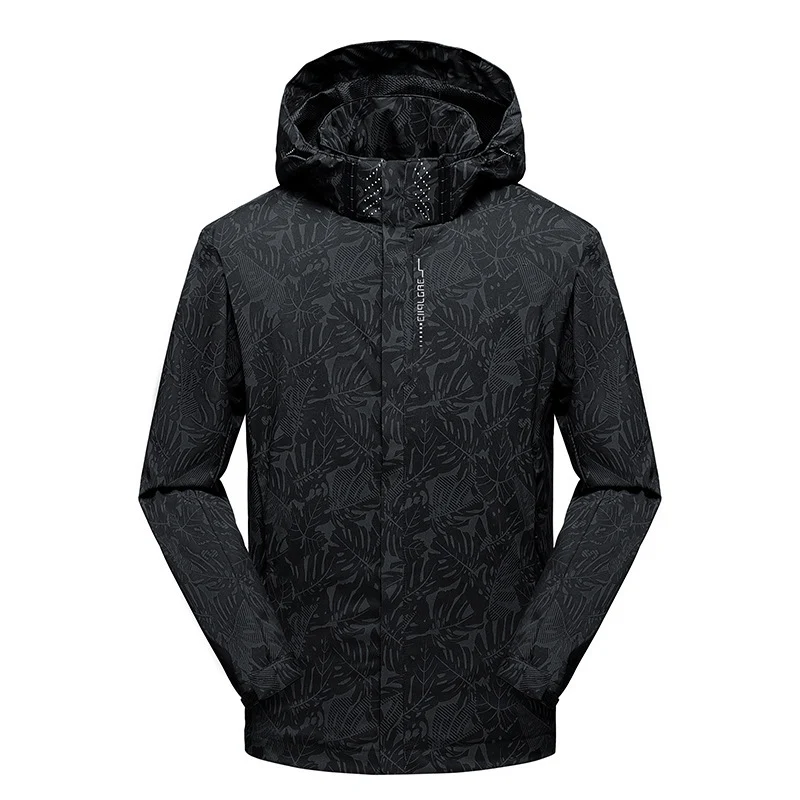 Herren leichte Kapuzen-Windjacke mit floralem Alloverprint, wasserabweisender Shell und elastischen Bündchen Drune