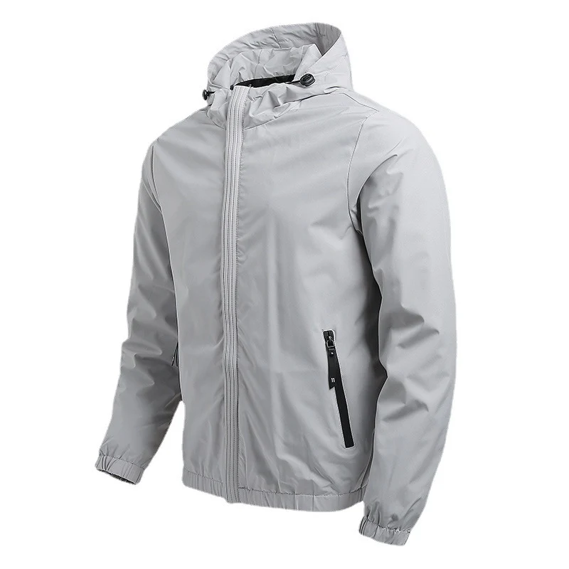 Herren Leichte Kapuzen-Softshelljacke im Urban-Utility-Stil mit verdecktem Frontreißverschluss und Reißverschlusstaschen Drune