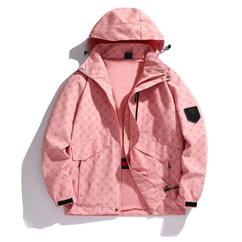 Herren Leichte Kapuzen-Logoallover-Fieldjacke mit Mesh-Futter und wasserabweisender Oberfläche Drune