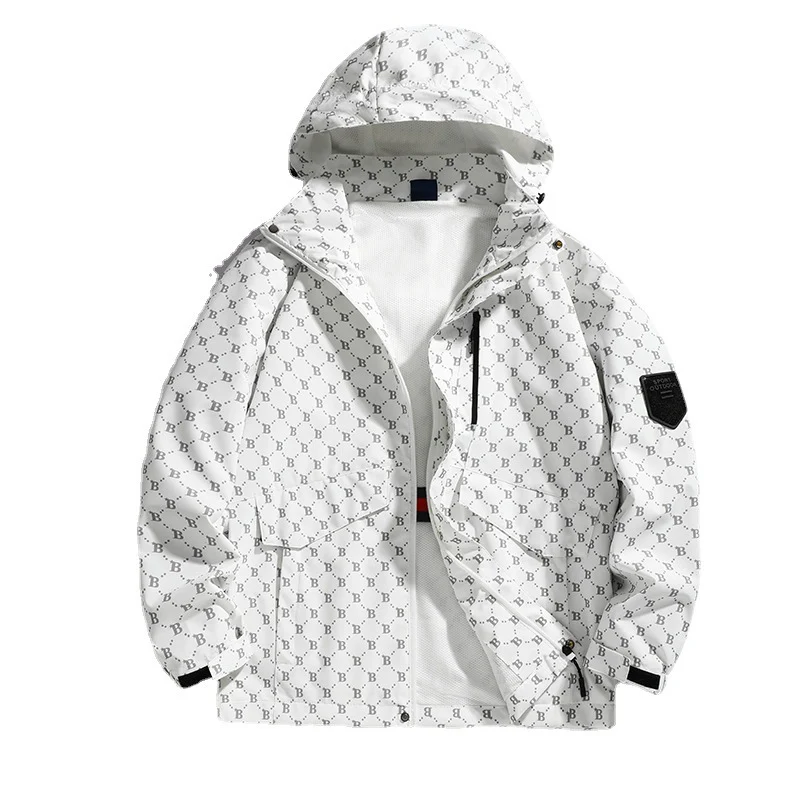 Herren Leichte Kapuzen-Logoallover-Fieldjacke mit Mesh-Futter und wasserabweisender Oberfläche Drune