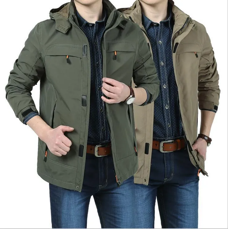 Herren Leichte Kapuzen-Fieldjacke im Urban-Utility-Stil mit Reißverschluss und Multifunktionstaschen Drune