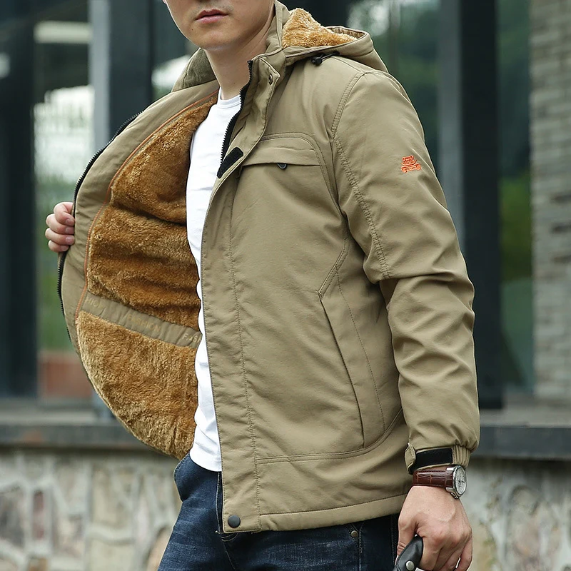 Herren Leichte Kapuzen-Fieldjacke im Urban-Utility-Stil mit Reißverschluss und Multifunktionstaschen Drune