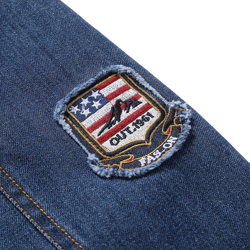 Herren leichte Jeansjacke im Worker-Blouson mit atmungsaktivem Mesh-Innenfutter und Ärmelpatch Drune