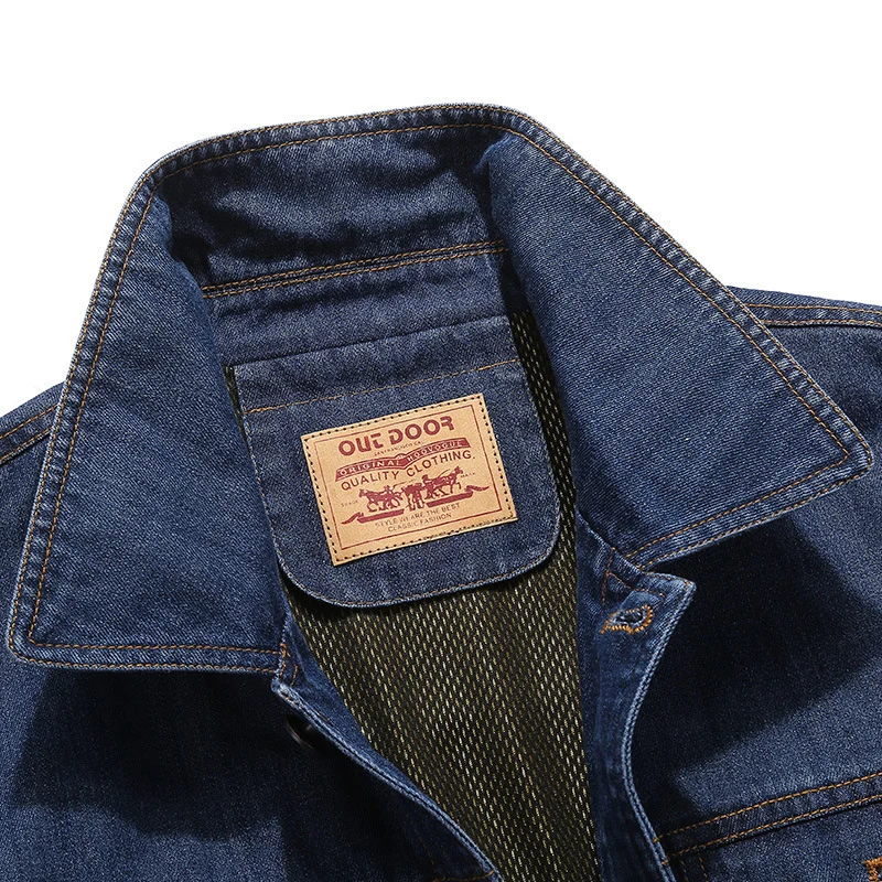 Herren leichte Jeansjacke im Worker-Blouson mit atmungsaktivem Mesh-Innenfutter und Ärmelpatch Drune