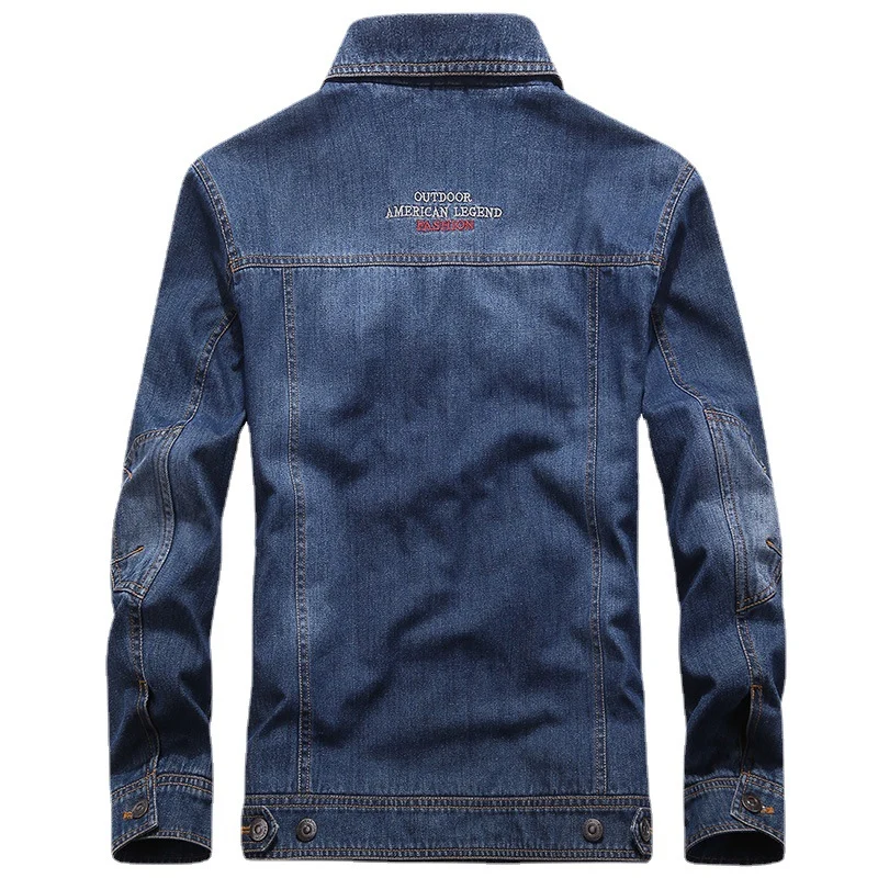 Herren leichte Jeansjacke im Worker-Blouson mit atmungsaktivem Mesh-Innenfutter und Ärmelpatch Drune