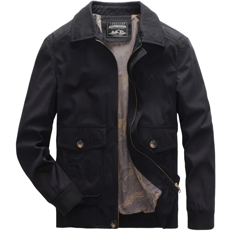 Herren leichte Harrington‑Jacke im Worker‑Look mit Knopf‑Pattentaschen, Reißverschluss und Rippbündchen Drune