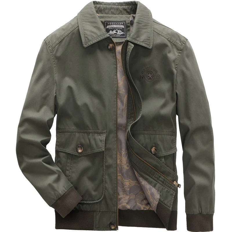 Herren leichte Harrington‑Jacke im Worker‑Look mit Knopf‑Pattentaschen, Reißverschluss und Rippbündchen Drune