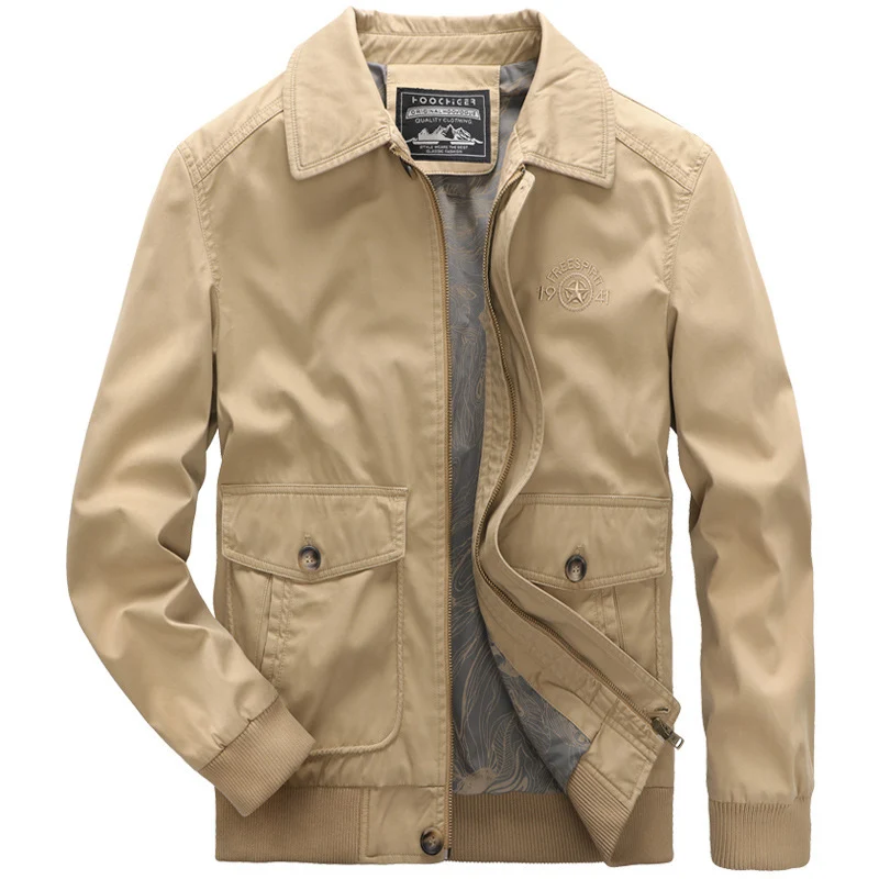 Herren leichte Harrington‑Jacke im Worker‑Look mit Knopf‑Pattentaschen, Reißverschluss und Rippbündchen Drune
