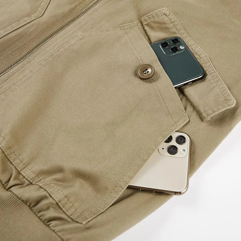 Herren Leichte Flight-Bomberjacke im Utility-Canvas mit Ärmeltasche und aufgesetzten Klappentaschen Drune