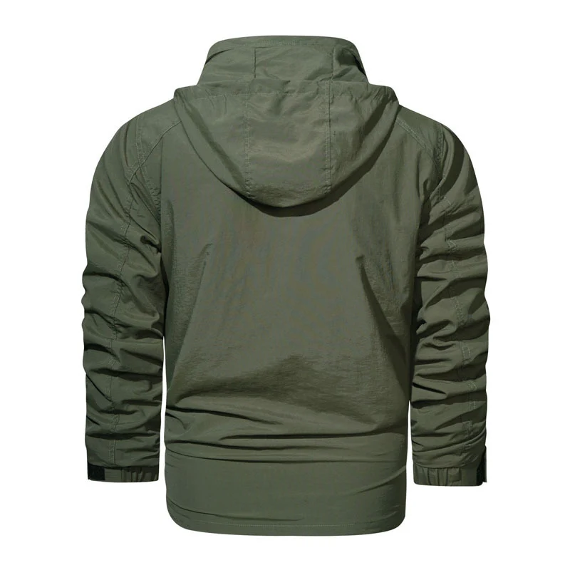 Herren Leichte Fieldjacke mit Kapuze, windabweisender Shell und Reißverschlusstaschen Drune
