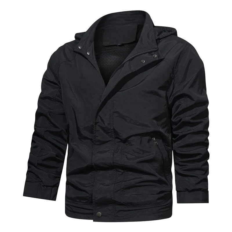 Herren Leichte Fieldjacke mit Kapuze, windabweisender Shell und Reißverschlusstaschen Drune
