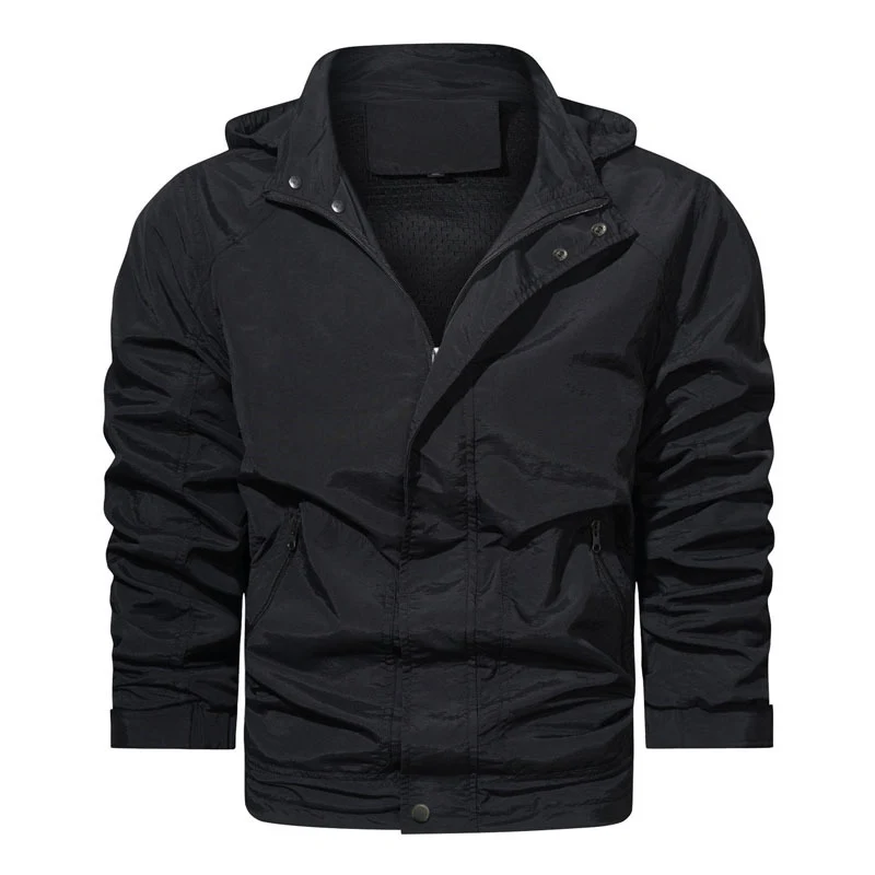 Herren Leichte Fieldjacke mit Kapuze, windabweisender Shell und Reißverschlusstaschen Drune