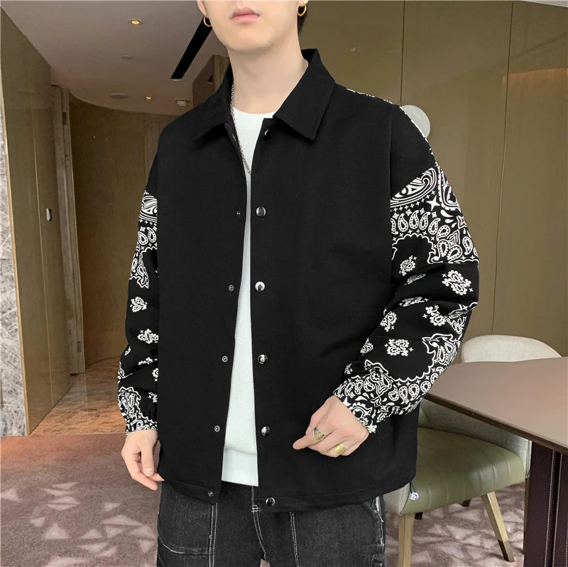 Herren Leichte Coachjacke mit Bandana-Print-Ärmeln und Druckknopffront Drune