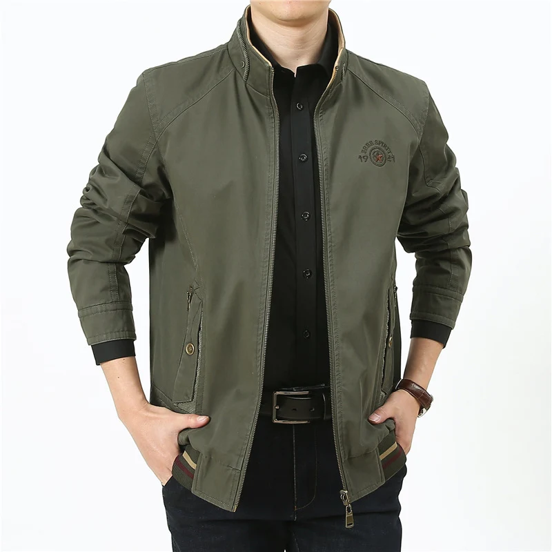 Herren leichte Canvas-Übergangsjacke mit Stehkragen, Reißverschluss und geripptem Saum Drune