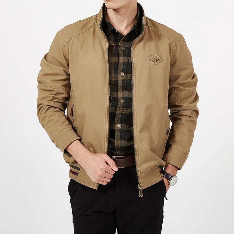 Herren leichte Canvas-Übergangsjacke mit gesteppter Schulterpasse und Reißverschluss Drune
