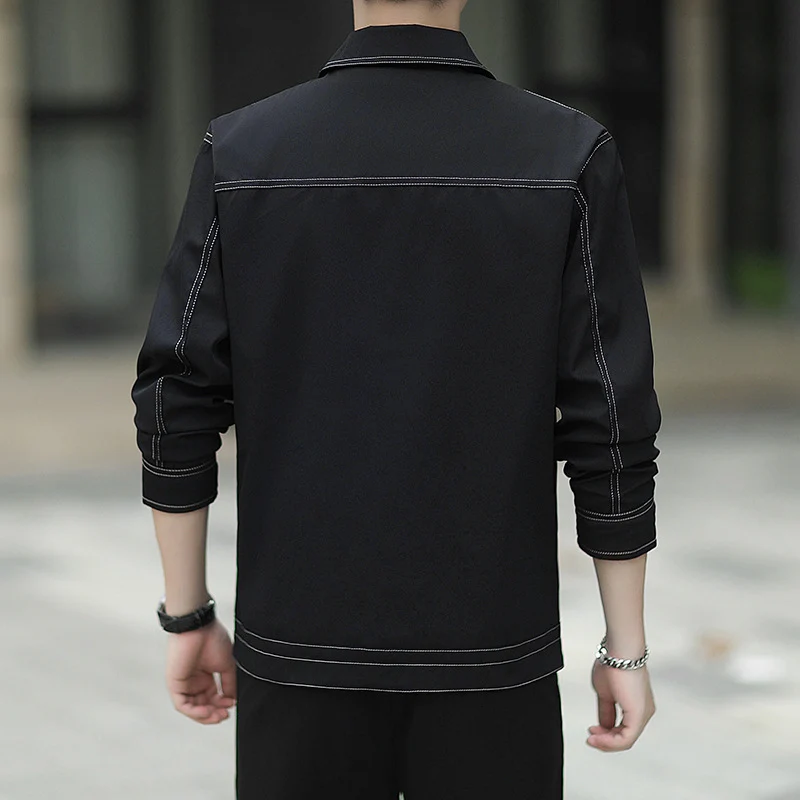 Herren leichte Canvas-Truckerjacke mit sichtbaren Kontrastnähten und Brustpattentaschen Drune