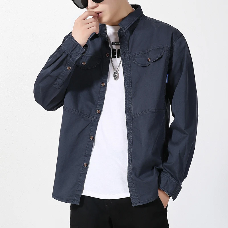 Herren leichte Canvas-Hemdjacke im Overshirt-Stil mit Brustpattentaschen und Knopfverschluss Drune