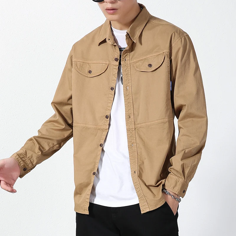 Herren leichte Canvas-Hemdjacke im Overshirt-Stil mit Brustpattentaschen und Knopfverschluss Drune