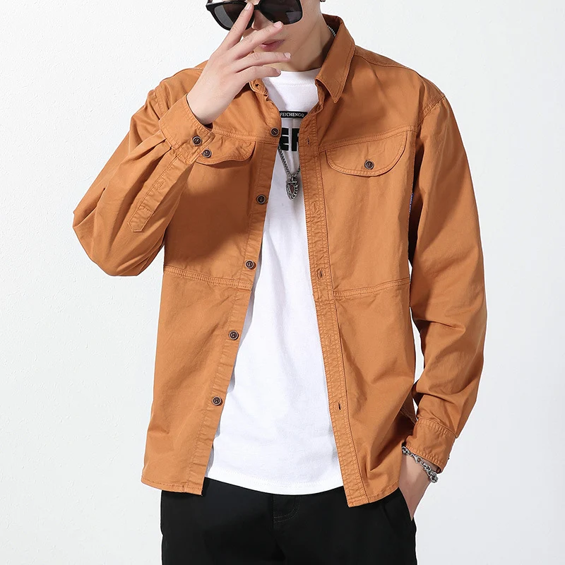 Herren leichte Canvas-Hemdjacke im Overshirt-Stil mit Brustpattentaschen und Knopfverschluss Drune