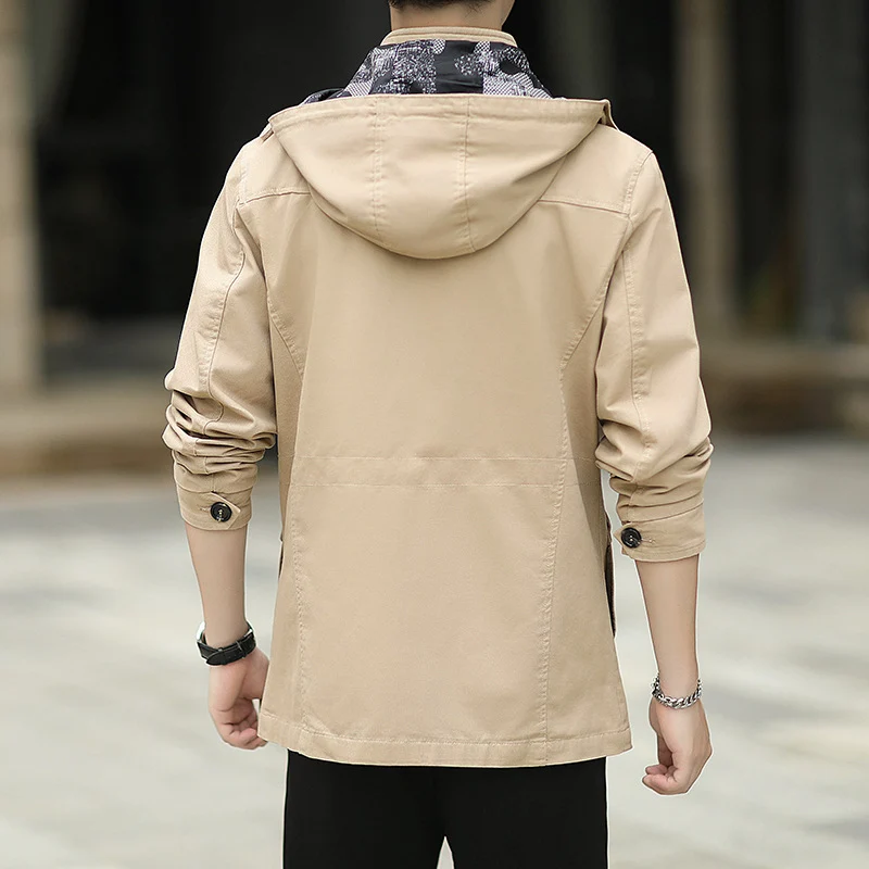 Herren leichte Canvas-Fieldjacke mit Kapuze, Multifunktionstaschen und Reißverschluss Drune