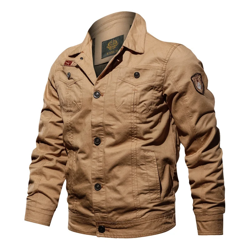 Herren Leichte Canvas-Fieldjacke im Military-Cut mit kontrastierenden Steppnähten und Brustpattentaschen Drune