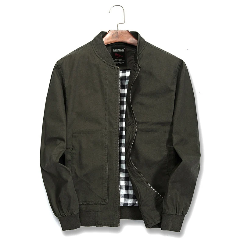 Herren leichte Canvas-Bomberjacke mit kariertem Innenfutter Drune