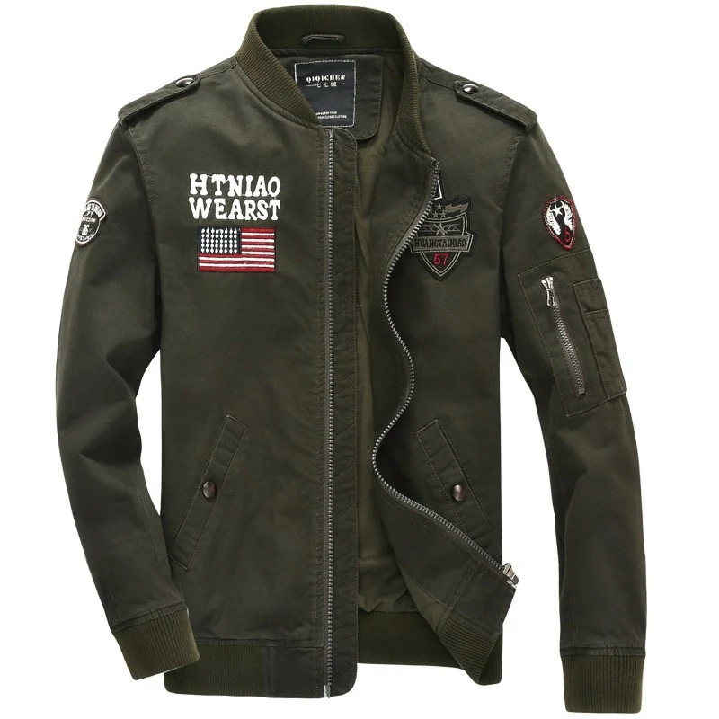 Herren leichte Bomberjacke im Flieger-Utility-Stil mit Schulterepauletten und Ärmeltasche Drune