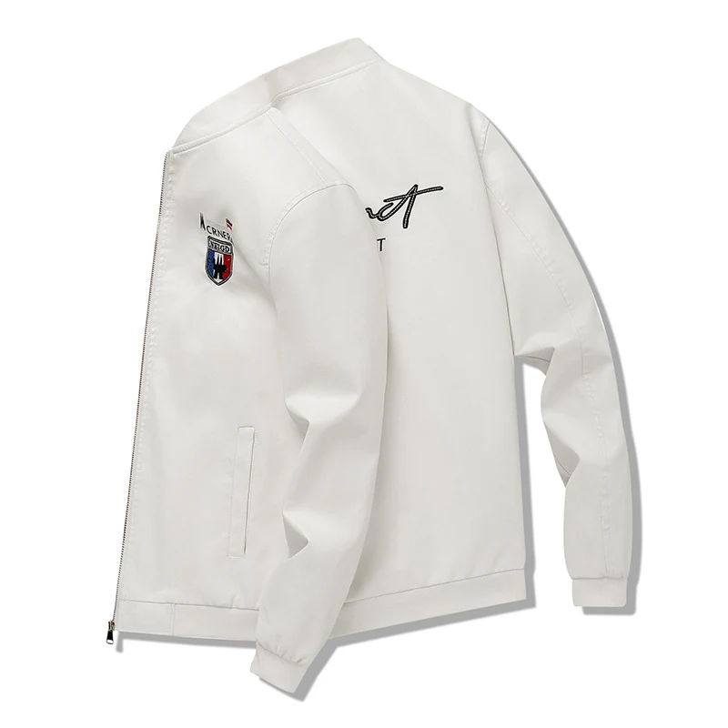 Herren leichte Bomberjacke im Casual-Urban-Stil mit gesticktem Wappen und gerippten Bündchen Drune